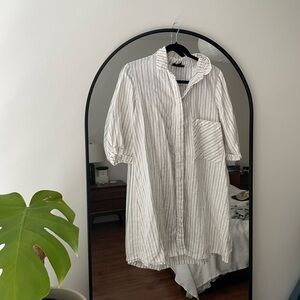Kokomarina linen striped button down shirt dress